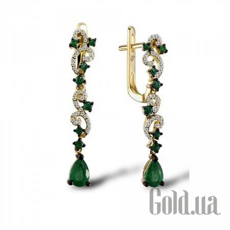 Серьги с подвесками Золотые серьги с бриллиантами и изумрудами