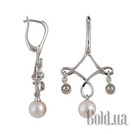 Серьги с подвесками Золотые серьги с бриллиантами и жемчугом
