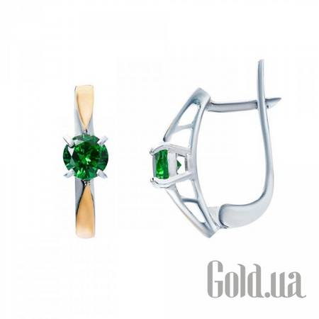 Серьги Серебряные серьги с куб. циркониями и вставками из золота