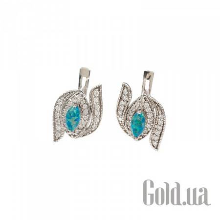 Серьги Серебряные серьги с куб. циркониями и синт. опалами