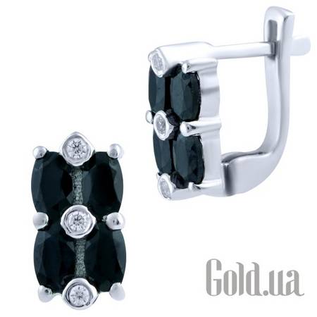 Серьги Серебряные серьги с сапфирами и куб. циркониями