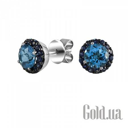 Серьги-гвоздики Золотые серьги с сапфирами и топазами