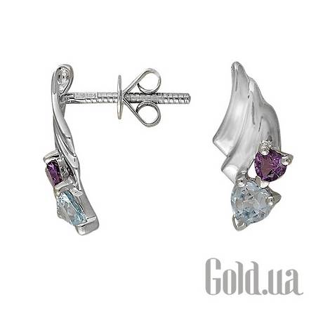Серьги-гвоздики Золотые серьги с аметистами и топазами
