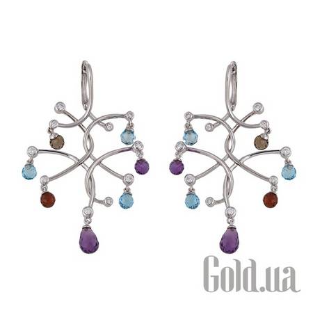 Серьги с подвесками Золотые серьги с бриллиантами и полудрагоценными камнями