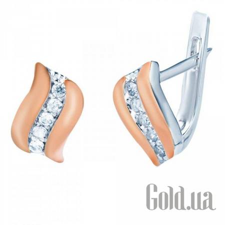 Серьги Серебряные серьги с куб. циркониями и вставками из золота