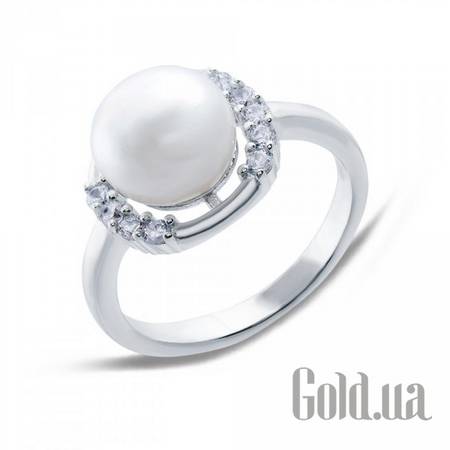 Женские кольца Женское серебряное кольцо с жемчугом и куб. циркониями, 17