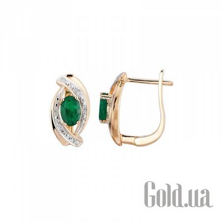 Серьги Золотые серьги с бриллиантами и изумрудами