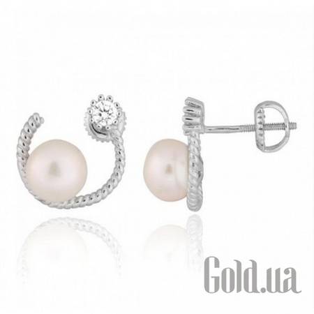 Серьги-гвоздики Серебряные серьги  с куб. циркониями и жемчугом