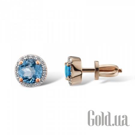 Серьги-гвоздики Золотые серьги с бриллиантами и топазами