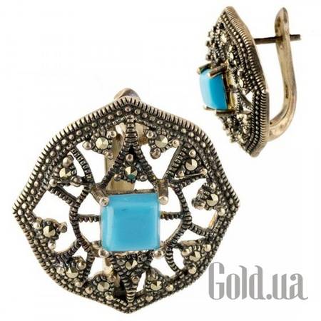 Серьги Серебряные серьги с бирюзой и марказитами