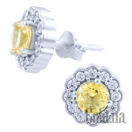 Серьги-гвоздики Серебряные серьги с цитринами и куб. циркониями