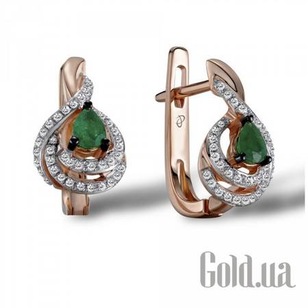 Серьги Золотые серьги с бриллиантами и изумрудами