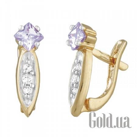 Серьги Серебряные серьги с куб. циркониями в позолоте
