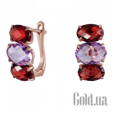 Серьги Золотые серьги с гранатами и аметистами
