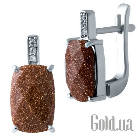 Серьги Серебряные серьги с авантюринами и куб. циркониями