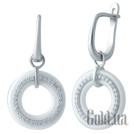 Серьги с подвесками Серебряные серьги с керамикой и куб. циркониями