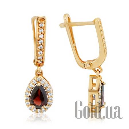 Серьги с подвесками Золотые серьги с гранатами и куб. циркониями