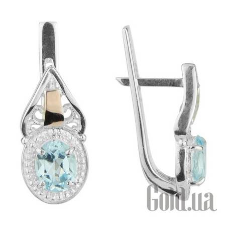 Серьги Серебряные серьги со вставкой из золота и топазами