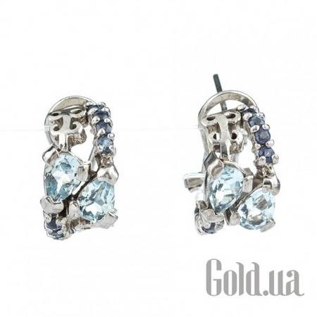 Серьги Серебряные серьги с сапфирами и топазами