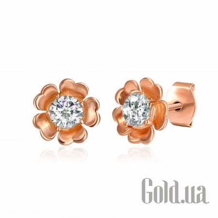 Серьги-гвоздики Серебряные серьги с куб. циркониями в позолоте