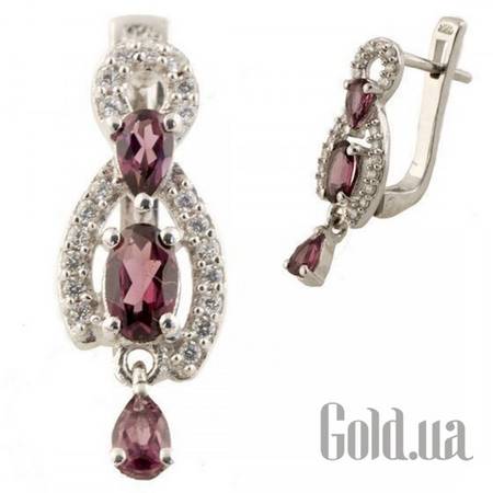 Серьги с подвесками Серебряные серьги с родолитами и куб. циркониями