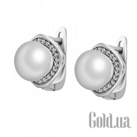 Серьги Серебряные серьги с жемчугом и куб. циркониями