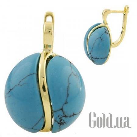 Серьги Серебряные серьги с бирюзой в позолоте