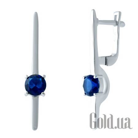 Серьги Серебряные серьги с синт. сапфирами