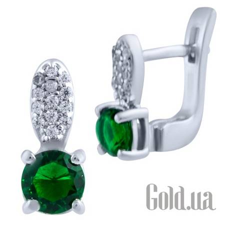 Серьги Серебряные серьги с синт. изумрудами и куб. циркониями