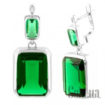 Серьги с подвесками Серебряные серьги с синт. изумрудами и куб. циркониями