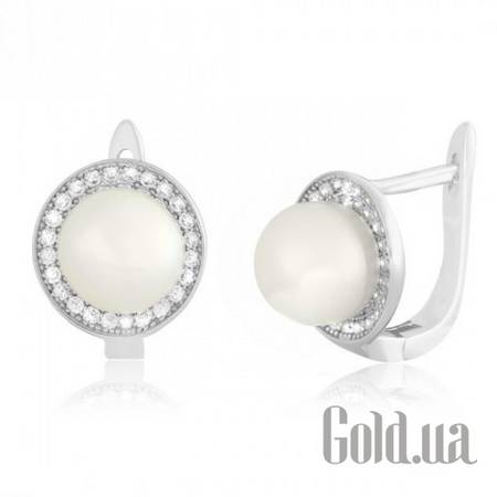 Серьги Серебряные серьги с куб. циркониями и жемчугом