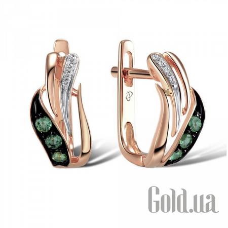 Серьги Золотые серьги с бриллиантами и изумрудами