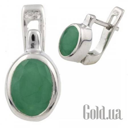 Серьги Серебряные серьги с изумрудами