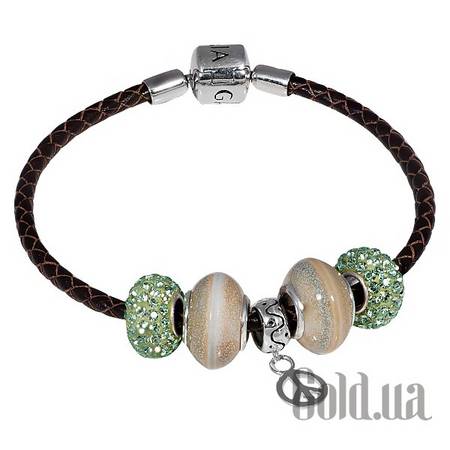 Браслет Кожаный браслет с серебром и 5 подвесками