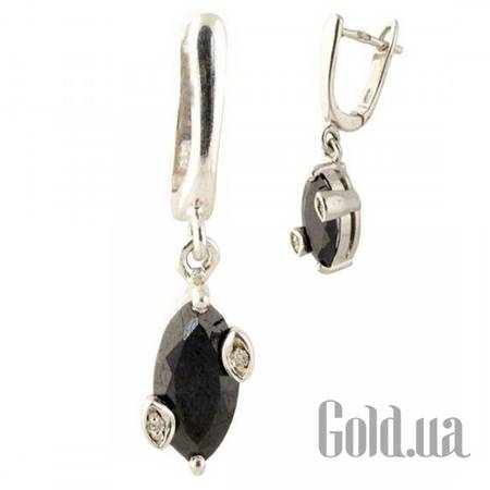 Серьги с подвесками Серебряные серьги с сапфирами и куб. циркониями