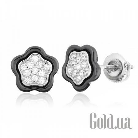 Серьги-гвоздики Серебряные серьги с куб. циркониями и керамикой