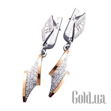 Серьги с подвесками Серебряные серьги с куб. циркониями в позолоте