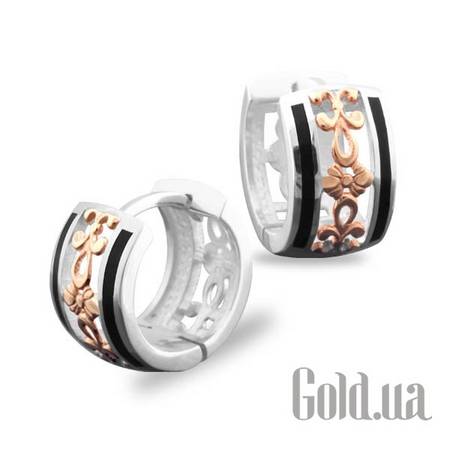 Серьги-кольца Серебряные серьги с эмалью в позолоте