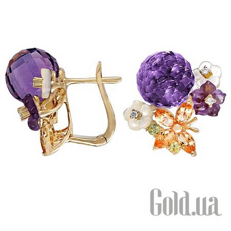 Серьги Золотые серьги с бриллиантами и полудрагоценными камнями