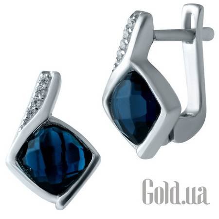 Серьги Серебряные серьги с синт. сапфирами и куб. циркониями