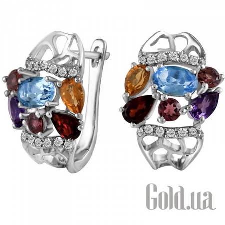Серьги Золотые серьги с бриллиантами, аметистами, цитринами, гранатами, турмалинами и топазами