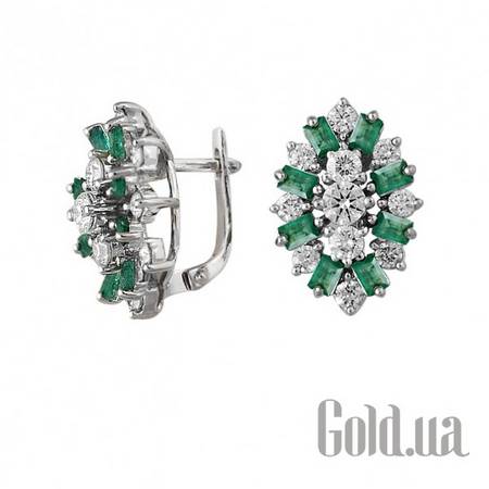 Серьги Золотые серьги с бриллиантами и изумрудами