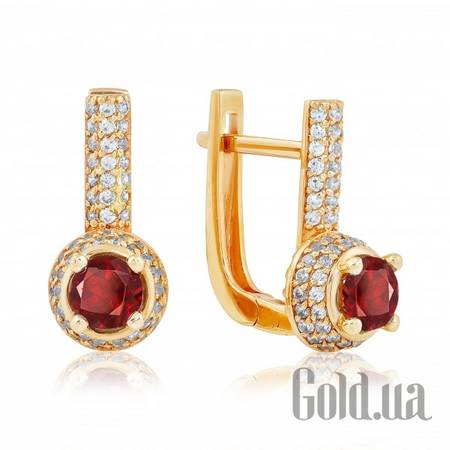Серьги Золотые серьги гранатами и куб. циркониями