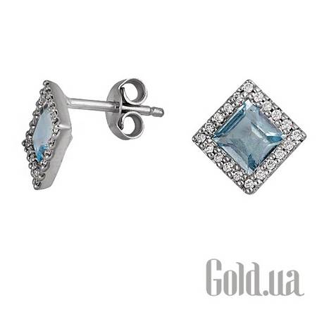 Серьги-гвоздики Золотые серьги с бриллиантами и топазами