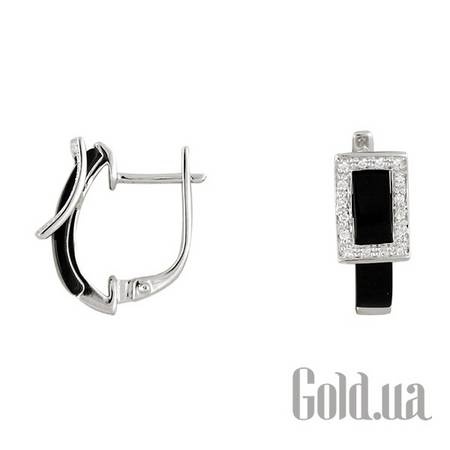 Серьги Золотые серьги с бриллиантами и черным агатом