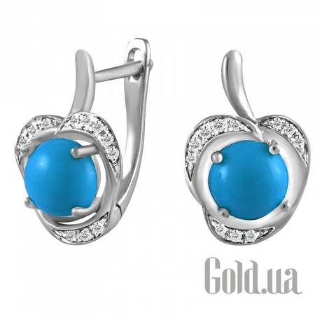 Серьги Золотые серьги с бриллиантами и бирюзой