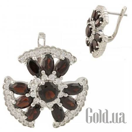Серьги Серебряные серьги с гранатами и куб. циркониями