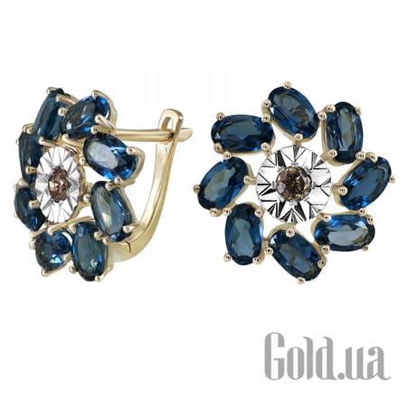 Серьги Золотые серьги с бриллиантами и топазами
