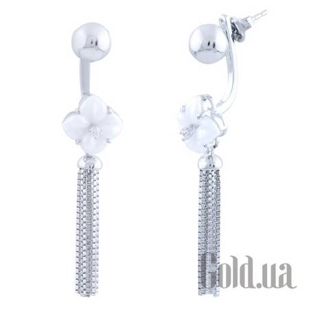 Серьги с подвесками Серебряные серьги с керамикой и куб. циркониями