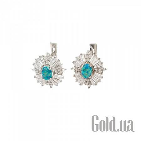 Серьги Серебряные серьги с куб. циркониями и синт. опалами